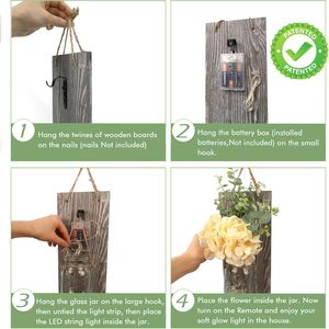 Décoration murale Décoration murale rustique en bois avec guirlande lumineuse LED pour salon et chambre à coucher modernes Minuterie 6 heures Lot de 2 gris - Product Image 5