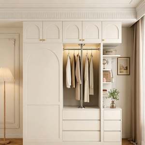 Factory Outlet Built-in Bedroom Wardrobe White Panel & Arch Glass <b>Door</b> Wooden <b>Storage</b> <b>Cabinet</b> <b>with</b> Brass Hardware - Product Image 5
