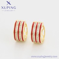 65030 XUPING Juego de Joyería de Moda en Oro Tono Oro con Esmalte Rojo y Cristales, Anillo y Pendientes de Aro Vibrantes para Uso Diario
