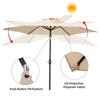 Parasol professionnel de 2,3 mètres à mât central, design moderne, 6 baleines, tissu DTY 200g, en fer, inclinable, pour extérieur, terrasse et parc