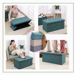 Современный складной пуф-оттоманка из льна, компактный, с местом для хранения, для спальни и прихожей, оптом - Product Image 2