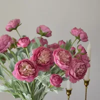 Fleur artificielle en soie floquée, Lotus de rosée, Camélia, pour décoration intérieure, bouquet de mariée, décoration de mariage et arrangements de table de fête, 3 têtes