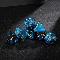 Ensemble de 7 dés polyédriques personnalisés noir et bleu tourbillonnant pour jeux de société adultes de casino, vente en gros pour fabricants, pour DND MTG