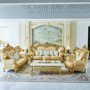 MR Luxury Royal European Leather Sectional <b>Sofa</b> Solid Wood Carved <b>Sofas</b> Wooden Couch Home Furniture Set Hotel Villa Apartment - Product Image 6