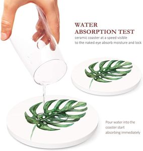 Vente en gros <span class=keywords><strong>de</strong></span> sous-verres en céramique ronds en pierre absorbants feuilles vertes pour avec base en liège pour boire - Product Image 4