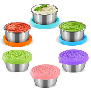 304 Stainless Steel 50ml Condiment dish Cups Soy Bowls Serving Saucers Dipping Sauce Cup with seal silicone lid