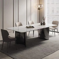 Meubles de salle à manger de luxe pour restaurant, table de salle à manger rectangulaire avec dessus en marbre moderne, ensemble de 4 chaises