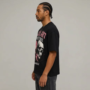 T-shirt da uomo personalizzata in cotone pesante, stile streetwear, con design teschio gotico, vestibilità oversize squadrata, produzione all'ingrosso sostenibile - Product Image 2