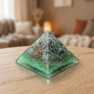 Green Jade <b>Orgone</b> <b>Pyramid</b> with Copper Spiral Inlay Large Carved for Jewelry Making by <b>Orgone</b> Products - Product Image 3
