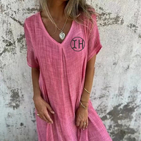 Robe décontractée à manches courtes et col en V pour femmes personnalisées robe longue décontractée respirante en coton et lin robes de plage modestes d'été