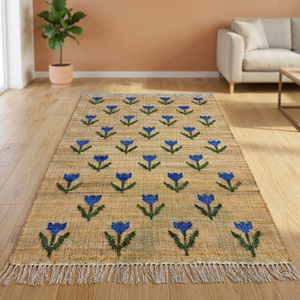 Tapis artisanal en jute à motif floral, rectangulaire, à poils ras, écologique, style ferme, pour la décoration du salon - Product Image 3