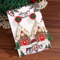 Bijoux fantaisie pour femmes, boucles d'oreilles de Noël, perles de mica artisanales, boucles d'oreilles de Noël avec pendentif bonhomme de neige