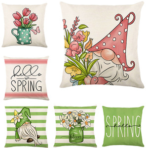 Funda de cojín floral de primavera para el hogar, de lino, con letras, para sofá, oficina, estudio, respaldo de silla - Product Image 1