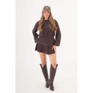 Vente en gros de jupes pour femmes, jupe café Thessaloniki, superposée, ornée de pierres - Product Image 2