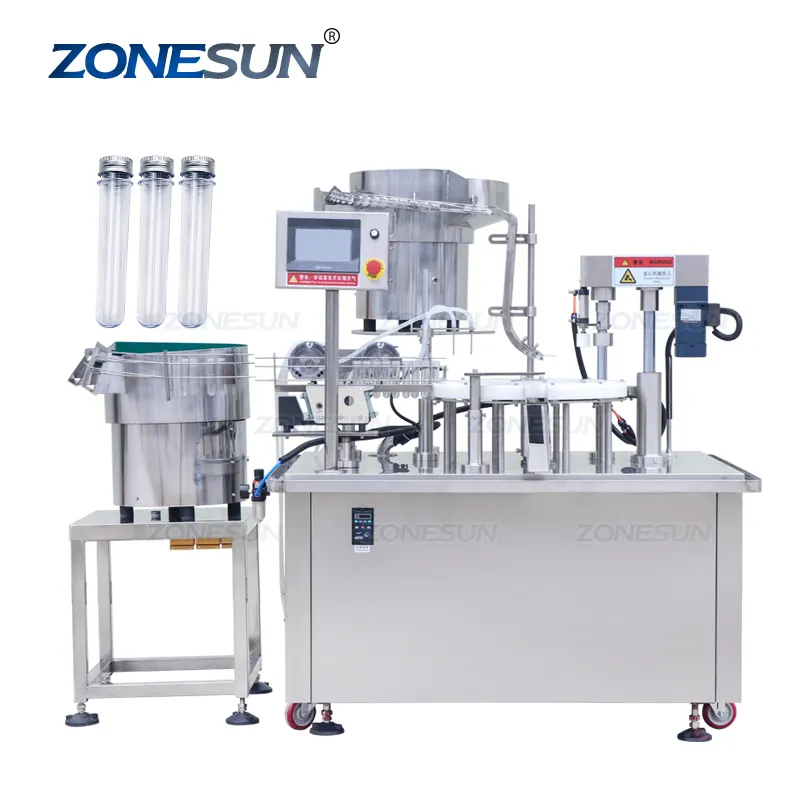 ZONESUN ZS-AFC10 डबल सिर क्रमिक वृत्तों में सिकुड़नेवाला पंप स्पष्ट प्लास्टिक अभिकर्मक टेस्ट ट्यूब भरने और कैपिंग मशीन