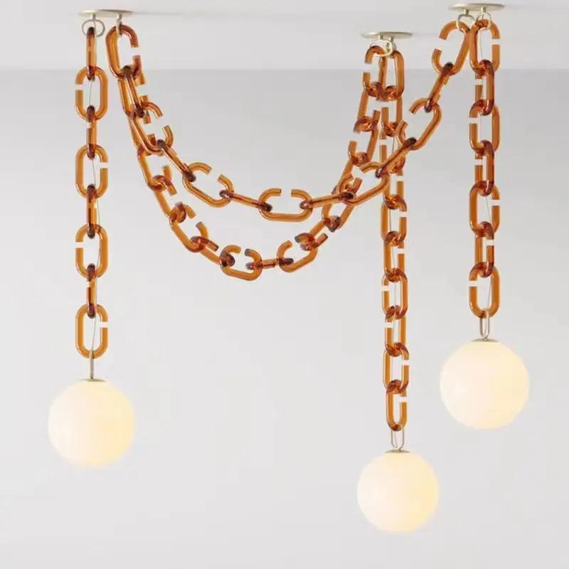 Creative Glass Chain Chandelier Modern Artistic Hanging Lamp Living Room Bedroom Pendant Light for Home LED