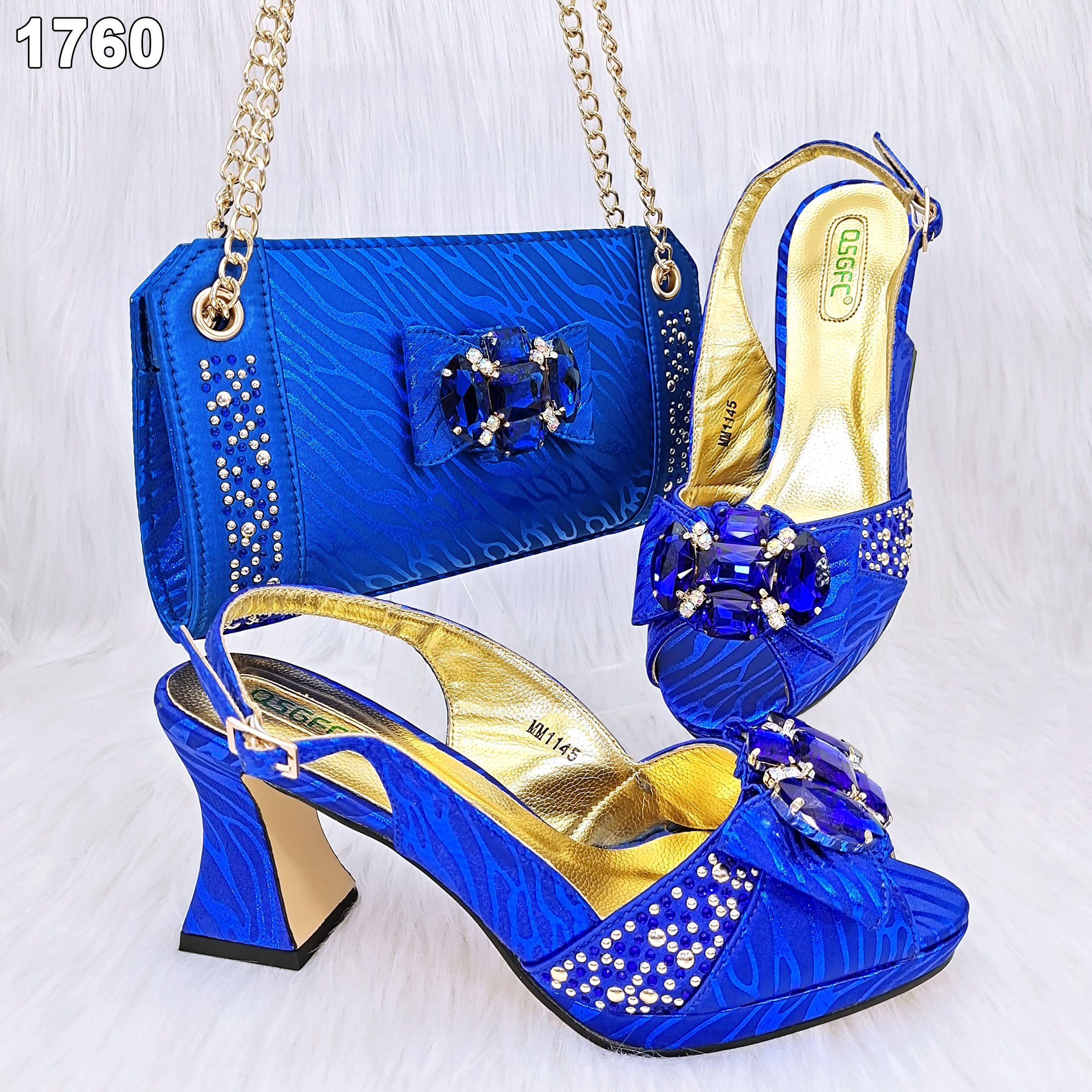 2023 New Gold Color Square Heels Peep Toe Shoes Matching Bag Set for  Nigerian Women Wedding Party