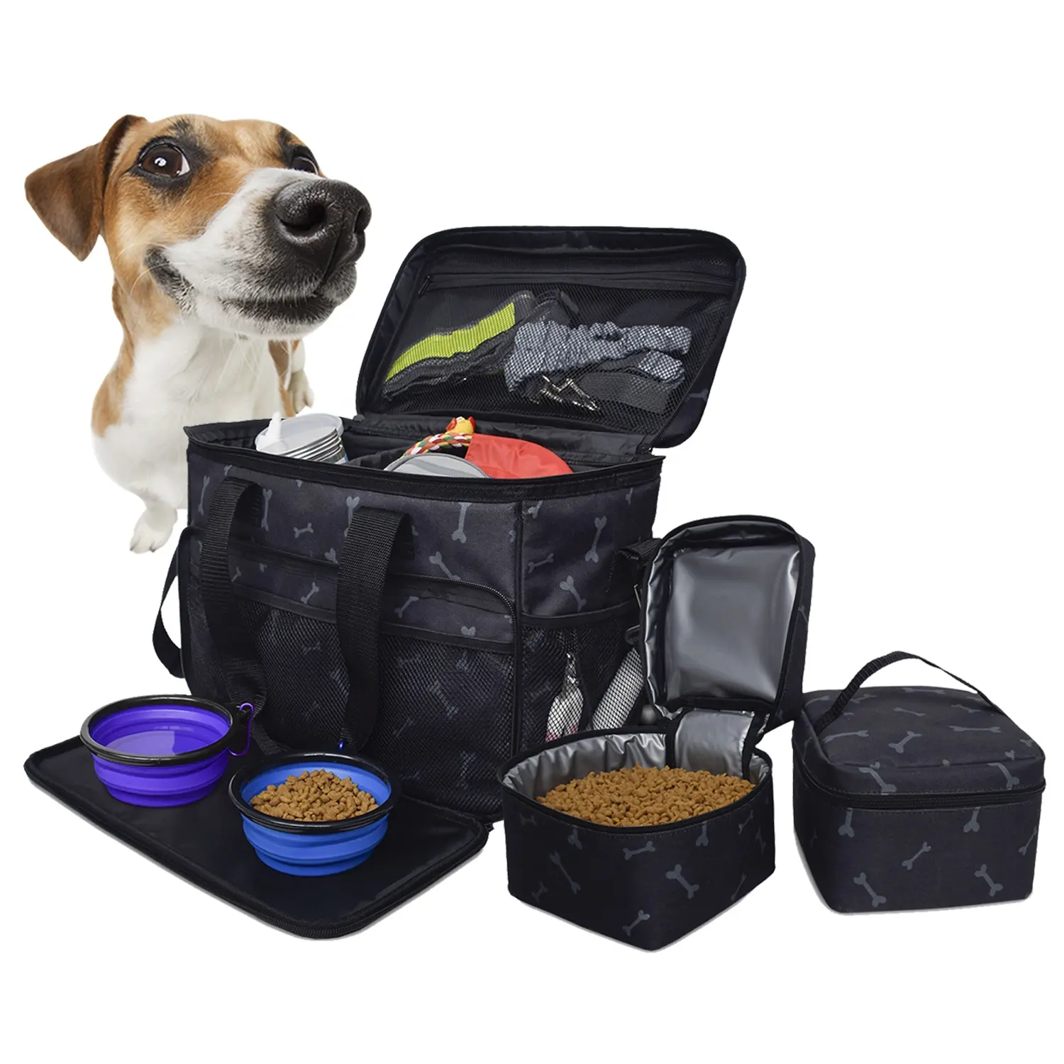 נייד תעופה אישר בסוף השבוע נסיעות סט 2 מזון מכולות Pet כלב נסיעות ארגונית תיק עם רב כיסי פונקציה