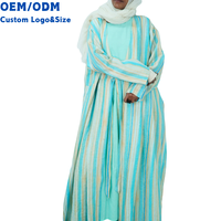 Ensemble 2 pièces Abaya ouverte à manches longues vert menthe uni avec rayures verticales intérieures, choix des acheteuses, tenue modeste d'été pour femme musulmane