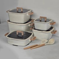Ensemble de 15 ustensiles de cuisine en aluminium moulé sous pression, antiadhésifs, compatibles induction, avec couvercles en verre