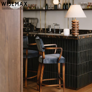 WISEMAX FURNITURE - Silla Alta de Barra de Madera de Lujo con Reposabrazos de Terciopelo, Respaldo Curvo para Cocina, Hogar y <span class=keywords><strong>Bar</strong></span> - Product Image 1