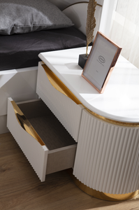 Modern Adjustable 2-<b>Drawer</b> Wood Nightstand in White for Bedroom Furniture - Product Image 2