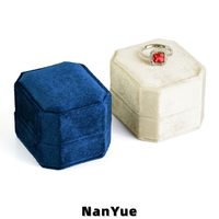 Boîte à bagues en velours à couvercle rabattable, octogonale chanfreinée, avec logo personnalisé pour une ou deux bagues, pour fiançailles, mariage, bijoux, emballage de vente au détail
