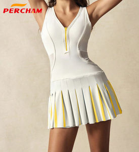 Gaun Tenis Wanita Tanpa Lengan Warna Kontras dengan Ritsleting, Pinggang Terpasang, Lipit, dan Kantong Tersembunyi untuk Olahraga Gym, Yoga, Golf - Product Image 4