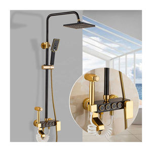 Ensemble de douche en aluminium spatial noir, buse de salle de bain, 4 jets de douche, robinet de douche, ensemble de douche à effet pluie, pomme de douche, antirouille, facile à nettoyer - Product Image 1