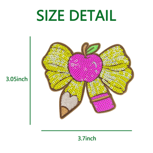Badge brodé à paillettes et appliqué, motif pomme, crayon et nœud, thème scolaire mignon, cadeau pour enseignant, pour casquettes <span class=keywords><strong>de</strong></span> camionneur et sacs à dos - Product Image 2