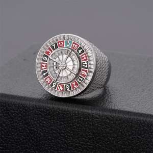 Bagues de style <span class=keywords><strong>casino</strong></span> en émail noir et rouge, bague de doigt hip-hop avec zircon et diamant, bagues roue de roulette en argent 925 pour hommes - Product Image 5