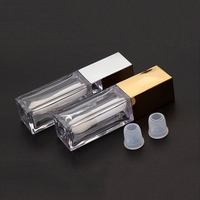 Flacon vide carré pour gloss à lèvres de 10 ml, à paroi épaisse, transparent, avec bouchon carré électroplaqué or ou argent