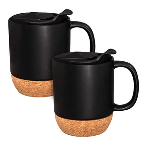 Tasse en céramique avec couvercle en liège isolé et anti-éclaboussures, 15 oz, blanc uni, pour thé, café, mug en céramique avec logo personnalisé - Product Image 5