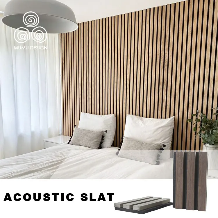 MUMU-tablero acústico moderno para interiores, Panel de pared de listón de madera insonorizado con aislamiento acústico