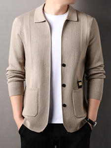 2026 Herren Regular-Sleeve Cardigan mit einfarbigem Muster, maßgeschneidert, atmungsaktiv, 100 % Polyester, Herbst-Strickjacke, Freizeitmantel mit eckigem Kragen - Product Image 6