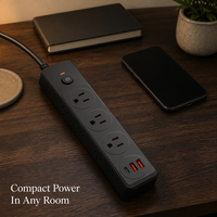 Multiprise industrielle standard américaine à 6 prises avec 2 ports USB-A et 1 port USB-C, anti-surcharge, ignifuge, pour bureau