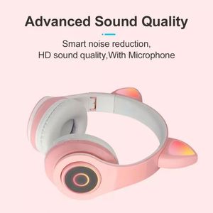 Flash Light Cute Earphone Cat Blue Tooth <b>Wireless</b> Headphone with Mic Can Control LED Kid Girl Stereo Bass Music Helmet Phone Hea - Product Image 5