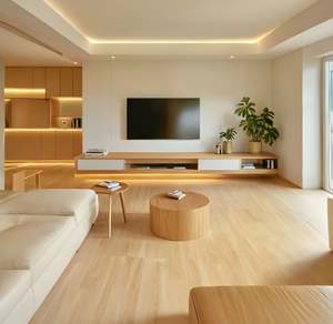 Armoires de cuisine blanches crème chaudes, îlot de cuisine en pierre, style minimaliste, bois original, personnalisation de toute la maison - Product Image 4