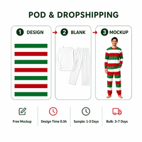 Ensemble de pyjamas de Noël personnalisés à rayures tricolores rouge et vert pour toute la famille, vêtements de nuit en polyester pour hommes, femmes et enfants, livraison directe POD MOQ 1PC
