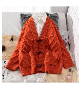 Maglione Cardigan fatto <span class=keywords><strong>a</strong></span> <span class=keywords><strong>mano</strong></span> alla moda autunno e inverno taglia libera <span class=keywords><strong>donna</strong></span> di moda con palline - Product Image 2