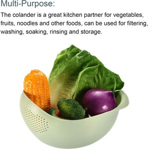 Food Grade <b>Plastic</b> Rice Washer Strainer Washing Colander With Handle for Vegetables and Fruits Water Drain Bow - Product Image 4