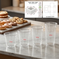 Gobelet en plastique transparent jetable avec couvercle, 8oz, 10oz, 12oz, 16oz, 24oz, 32oz, avec impression personnalisée du logo, film d'étanchéité PP/PET, pour desserts, bubble tea, café