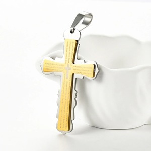Pendentif Croix Grande Taille en Acier Inoxydable Vintage pour Femme et Homme, Chaîne Hip Hop, Bijou Amulette Gravé avec la Prière du Seigneur Catholique, Cadeau - Product Image 1