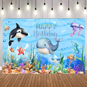 Sous la mer thème tortues pieuvres <span class=keywords><strong>poisson</strong></span> toile de fond fête joyeux anniversaire décorations imprimer toile de fond - Product Image 2