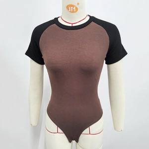 Combinaison en tricot à blocs de couleur pour femmes, taille haute, coupe ajustée, style streetwear, vert café - Product Image 5