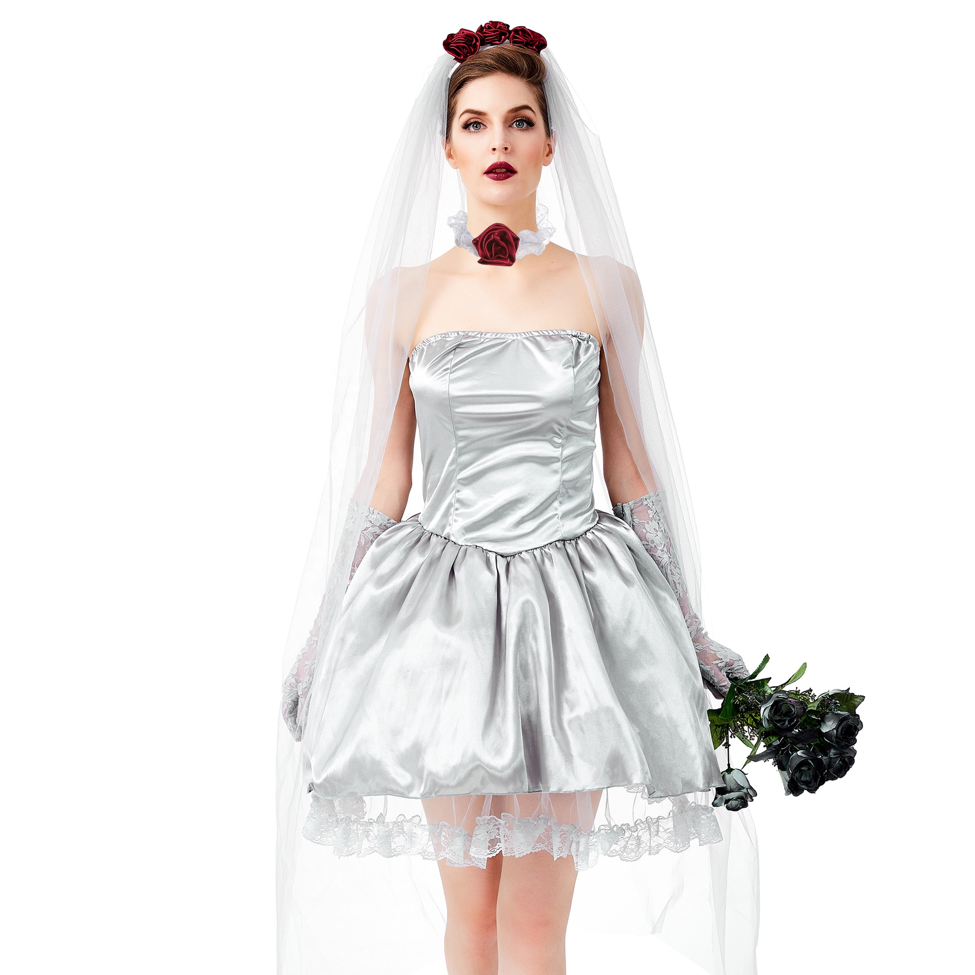 Halloween NEW Adult ghost Bride Costume makeup ball bar party stage dress