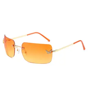 YTSXY239529 çerçevesiz lüks tasarımcı marka güneş gözlüğü ab ve abd moda retro metal y2k gözlük kişilik güneş gözlüğü kadın
