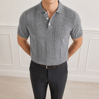 Polo tricoté côtelé personnalisé OEM pour homme, à manches courtes et revers, idéal pour l'été