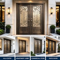 Porte de sécurité double entrée en fer forgé sur mesure, motif festonné orné, étanche et antirouille, pour villa de luxe, extérieur de maison