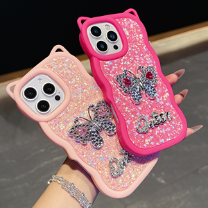 <span class=keywords><strong>Coque</strong></span> <span class=keywords><strong>de</strong></span> <span class=keywords><strong>téléphone</strong></span> transparente anti-chute avec motif papillon scintillant <span class=keywords><strong>Kawaii</strong></span> et design oreilles <span class=keywords><strong>de</strong></span> chat pour smartphones - Product Image 3